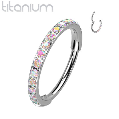 Hinged Ring Eternity Gem | Titanium Clicker Segment Hoop Ring - Avanti Body Jewelry