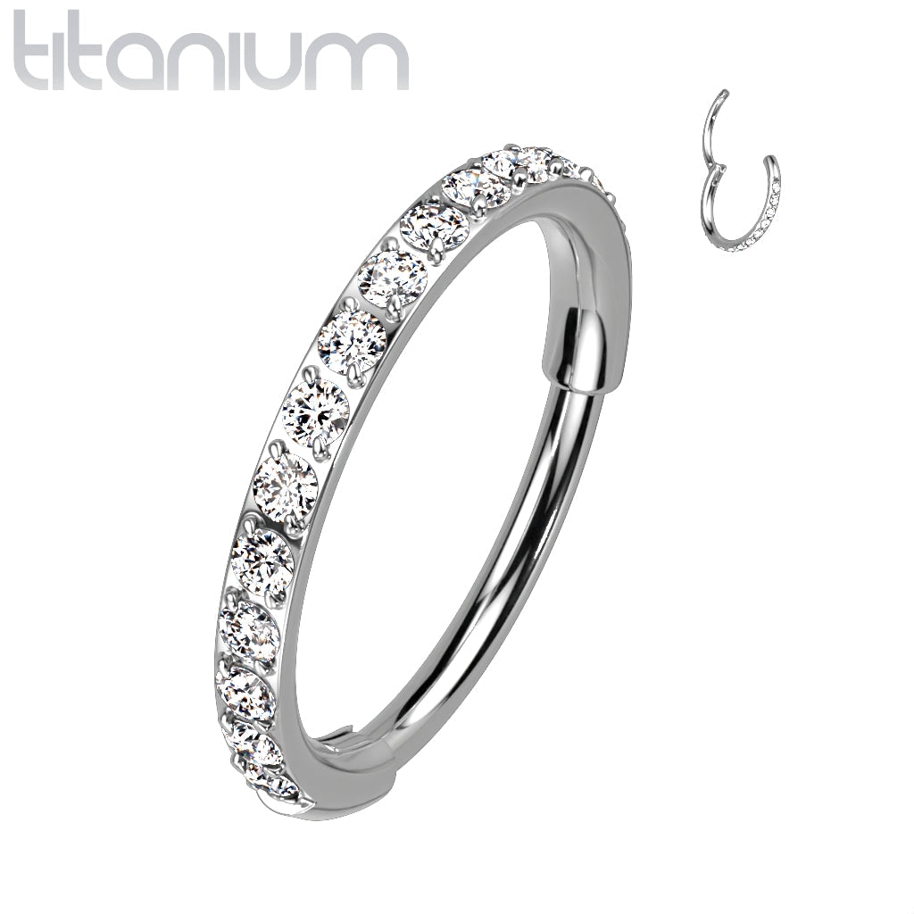 Hinged Ring Eternity Gem | Titanium Clicker Segment Hoop Ring - Avanti Body Jewelry