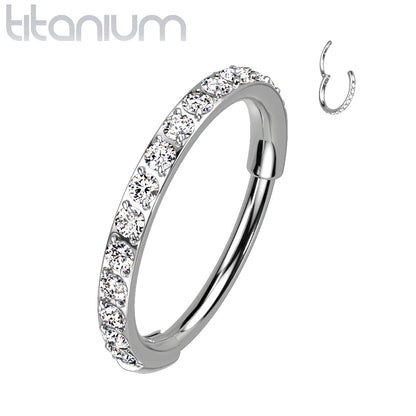 Hinged Ring Eternity Gem | Titanium Clicker Segment Hoop Ring - Avanti Body Jewelry