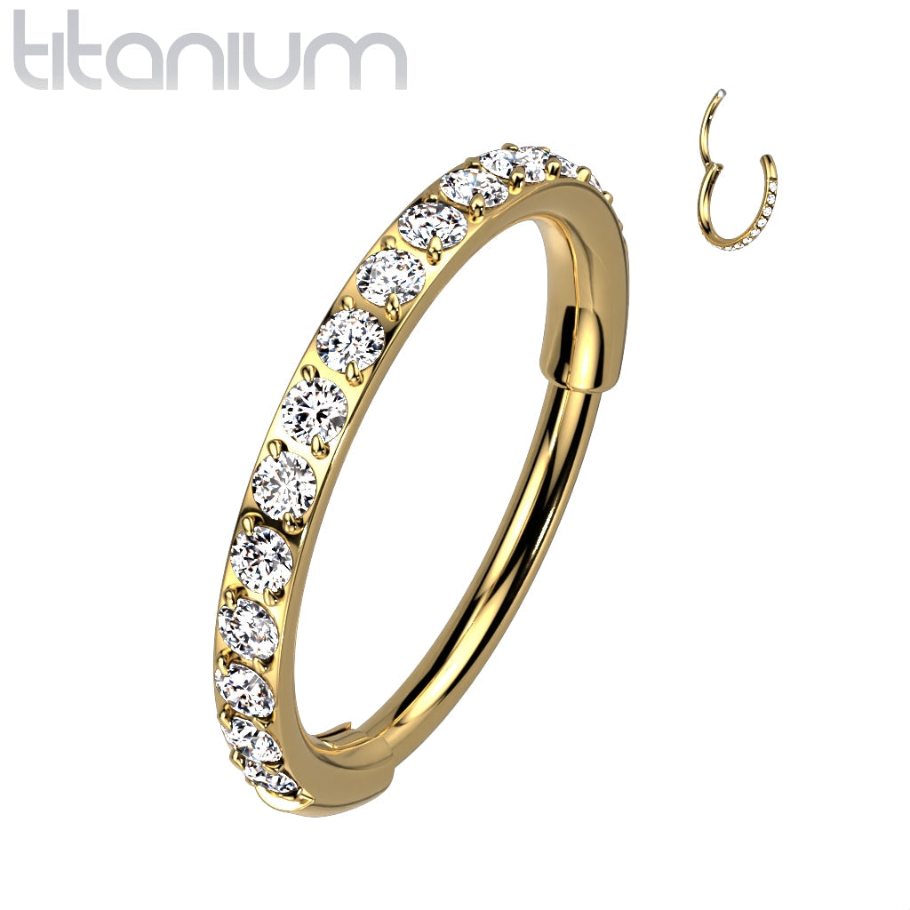 Hinged Ring Eternity Gem | Titanium Clicker Segment Hoop Ring - Avanti Body Jewelry