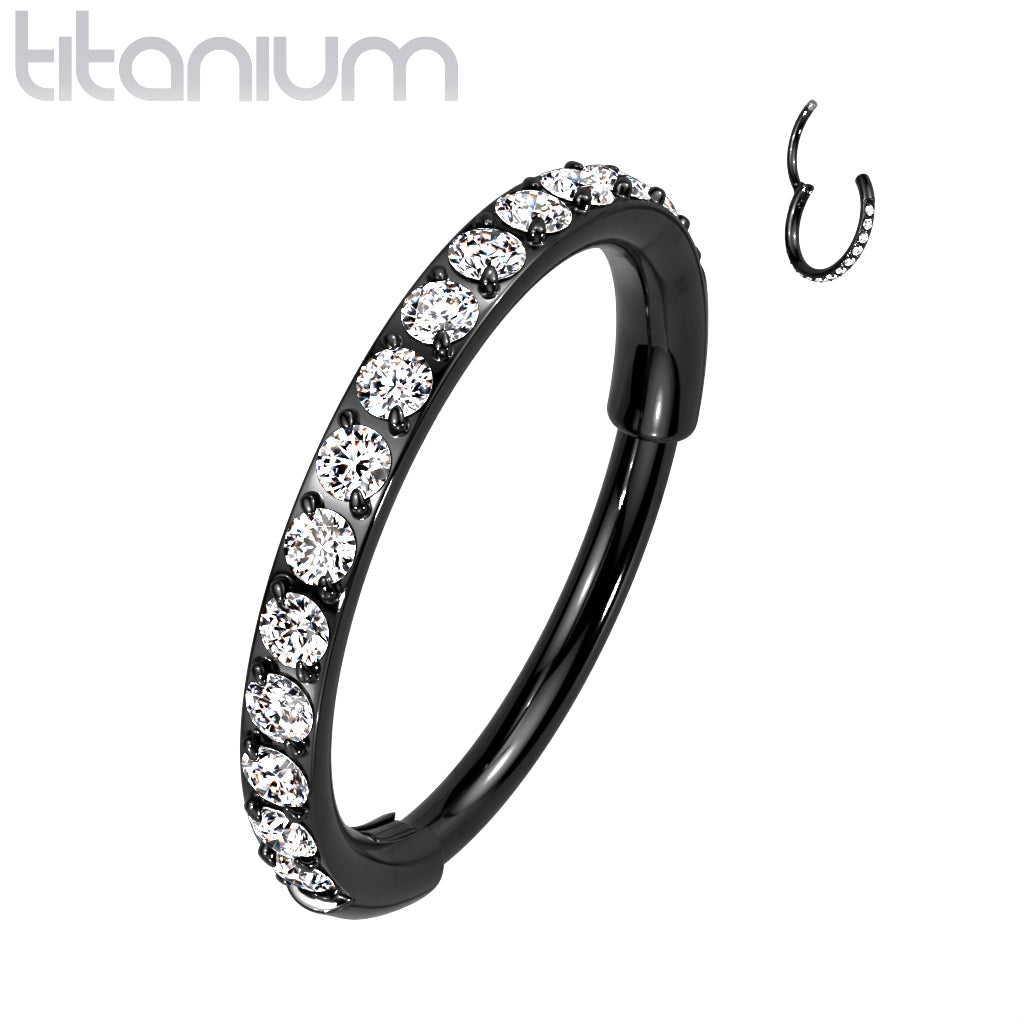 Hinged Ring Eternity Gem | Titanium Clicker Segment Hoop Ring - Avanti Body Jewelry