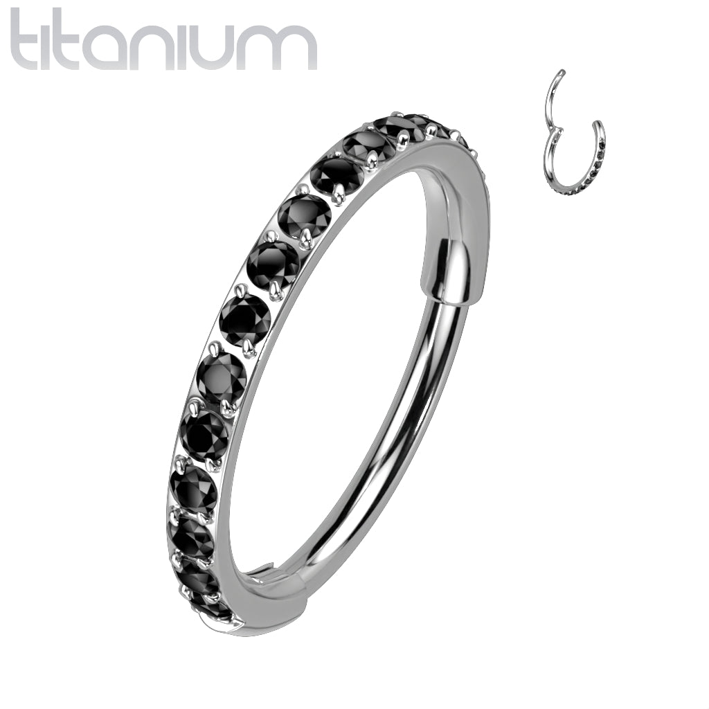Hinged Ring Eternity Gem | Titanium Clicker Segment Hoop Ring - Avanti Body Jewelry