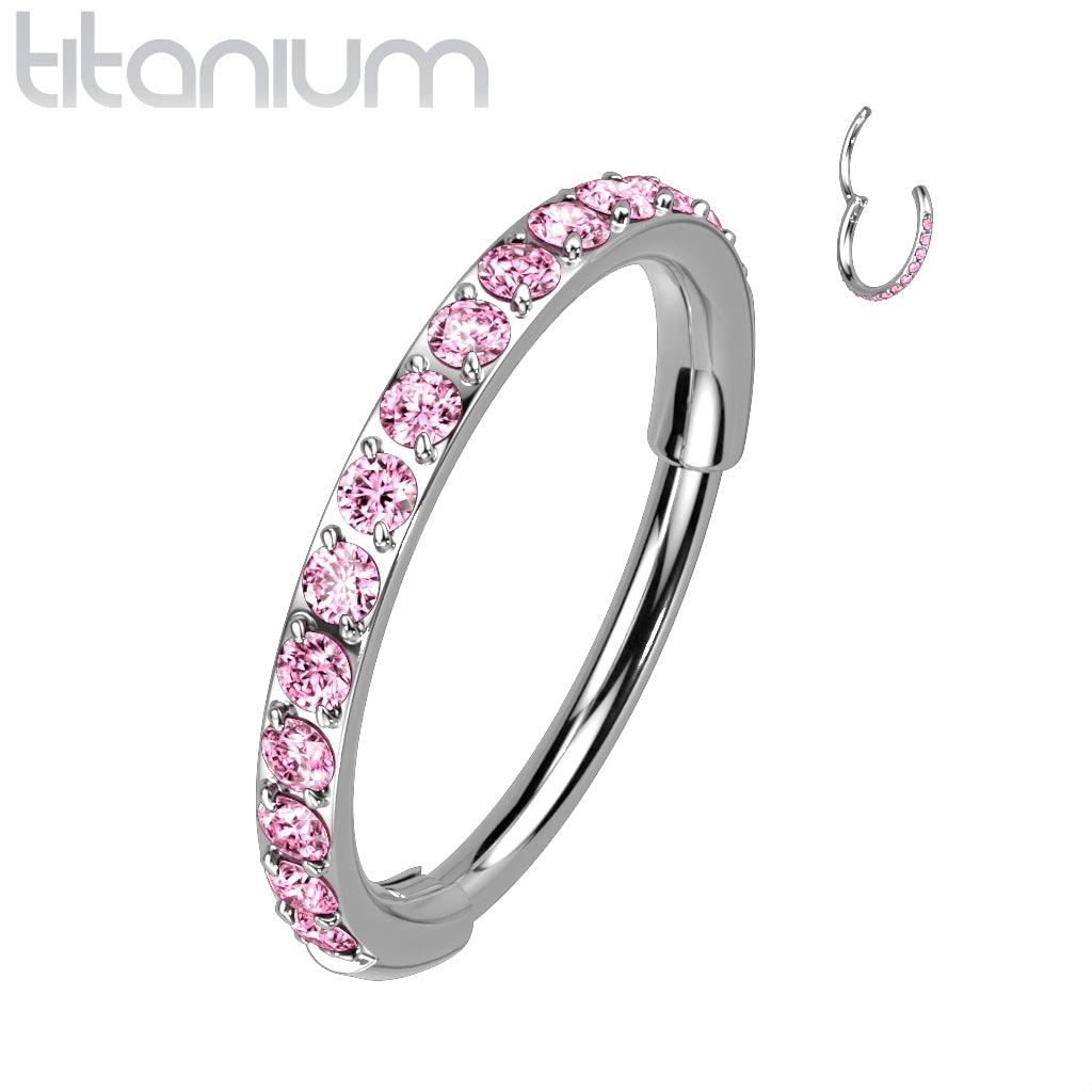 Hinged Ring Eternity Gem | Titanium Clicker Segment Hoop Ring - Avanti Body Jewelry