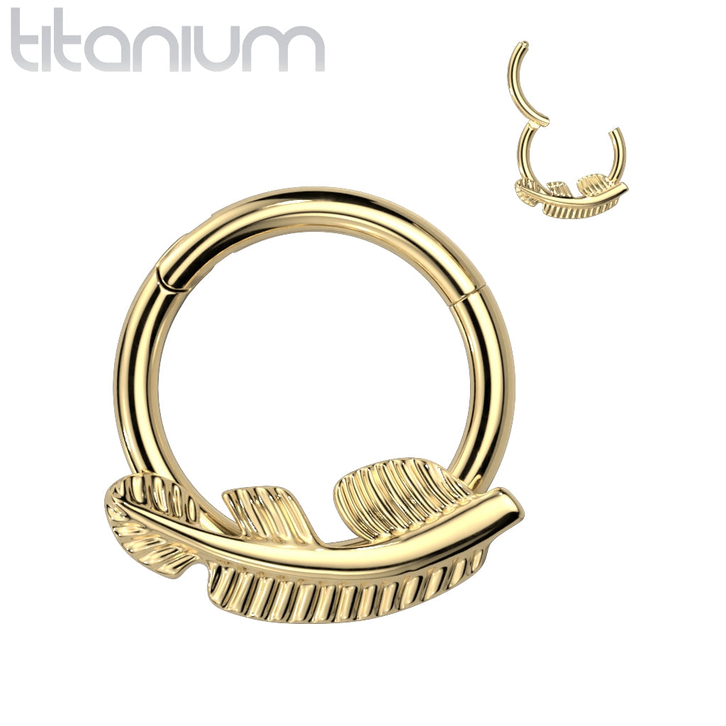 Hinged Ring w/ Feather | Titanium Clicker Segment Hoop Ring - Avanti Body Jewelry