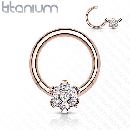 Hinged Ring Flower Gem | Titanium Clicker Segment Hoop Ring - Avanti Body Jewelry