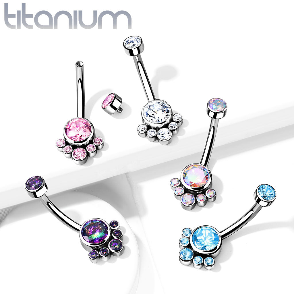 Titanium Cluster 5 Gem Belly / Navel Ring - Avanti Body Jewelry