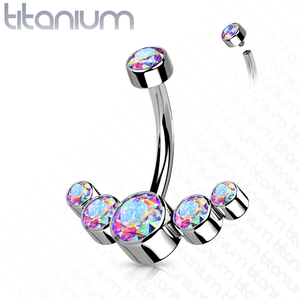 Titanium 5 Gem Curved Cluster Belly / Navel Ring - Avanti Body Jewelry