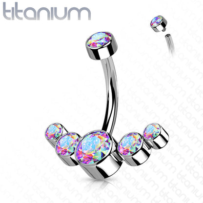 Titanium 5 Gem Curved Cluster Belly / Navel Ring - Avanti Body Jewelry