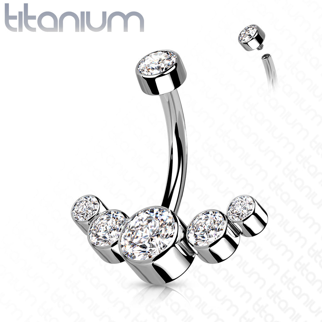Titanium 5 Gem Curved Cluster Belly / Navel Ring - Avanti Body Jewelry