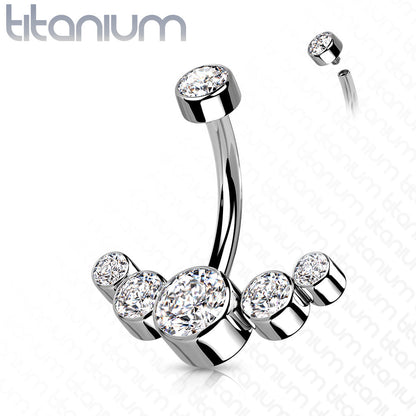 Titanium 5 Gem Curved Cluster Belly / Navel Ring - Avanti Body Jewelry