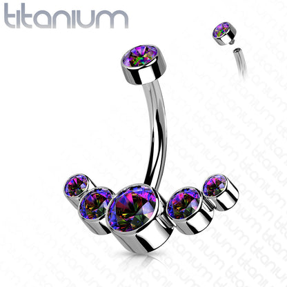 Titanium 5 Gem Curved Cluster Belly / Navel Ring - Avanti Body Jewelry