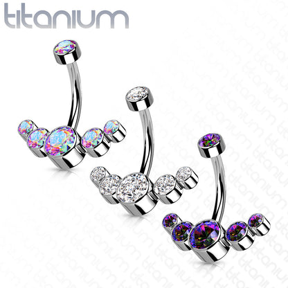 Titanium 5 Gem Curved Cluster Belly / Navel Ring - Avanti Body Jewelry