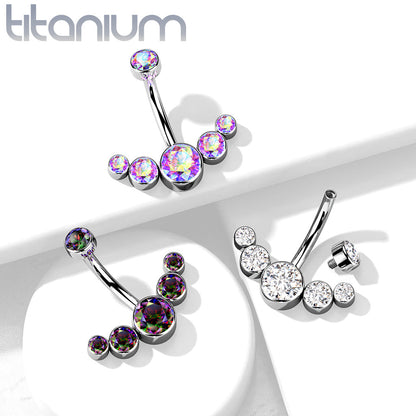 Titanium 5 Gem Curved Cluster Belly / Navel Ring - Avanti Body Jewelry