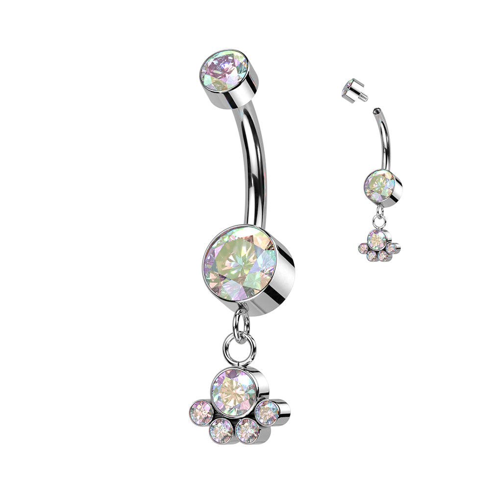 Titanium Navel | Double Gem Belly Ring w/ 5 Gem Dangle Cluster - Avanti Body Jewelry