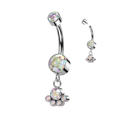 Titanium Navel | Double Gem Belly Ring w/ 5 Gem Dangle Cluster - Avanti Body Jewelry