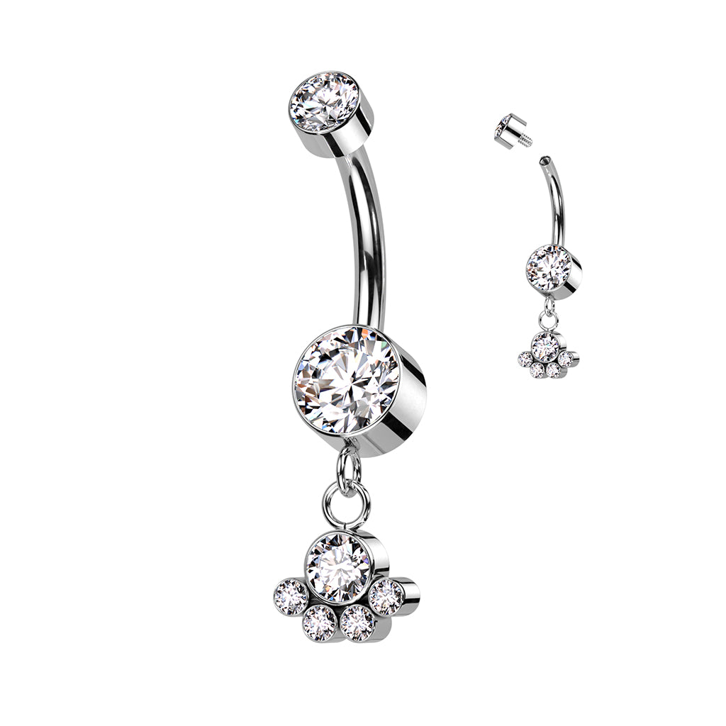 Titanium Navel | Double Gem Belly Ring w/ 5 Gem Dangle Cluster - Avanti Body Jewelry