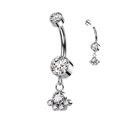 Titanium Navel | Double Gem Belly Ring w/ 5 Gem Dangle Cluster - Avanti Body Jewelry