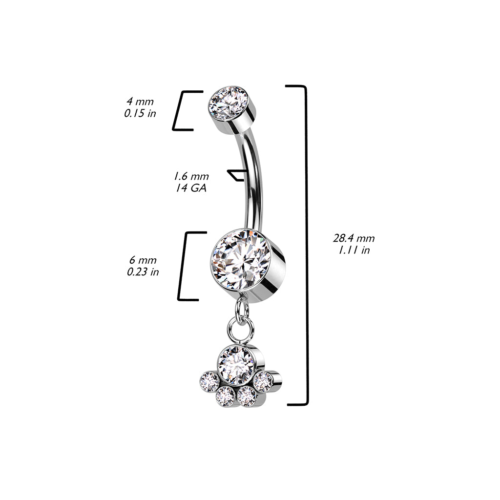 Titanium Navel | Double Gem Belly Ring w/ 5 Gem Dangle Cluster - Avanti Body Jewelry