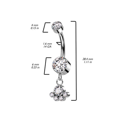 Titanium Navel | Double Gem Belly Ring w/ 5 Gem Dangle Cluster - Avanti Body Jewelry