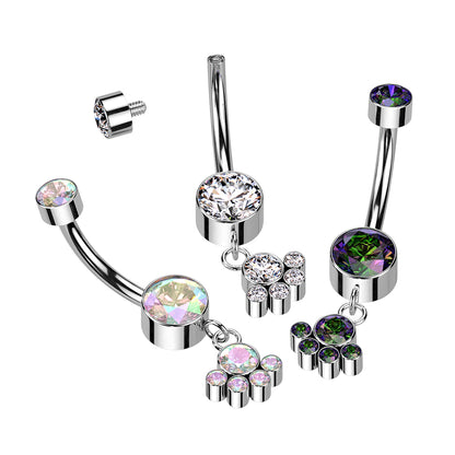 Titanium Navel | Double Gem Belly Ring w/ 5 Gem Dangle Cluster - Avanti Body Jewelry
