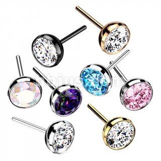 Implant Grade Titanium Threadless Push In Bezel Set CZ Ball Top For Nose, Ears & Lip - Avanti Body Jewelry