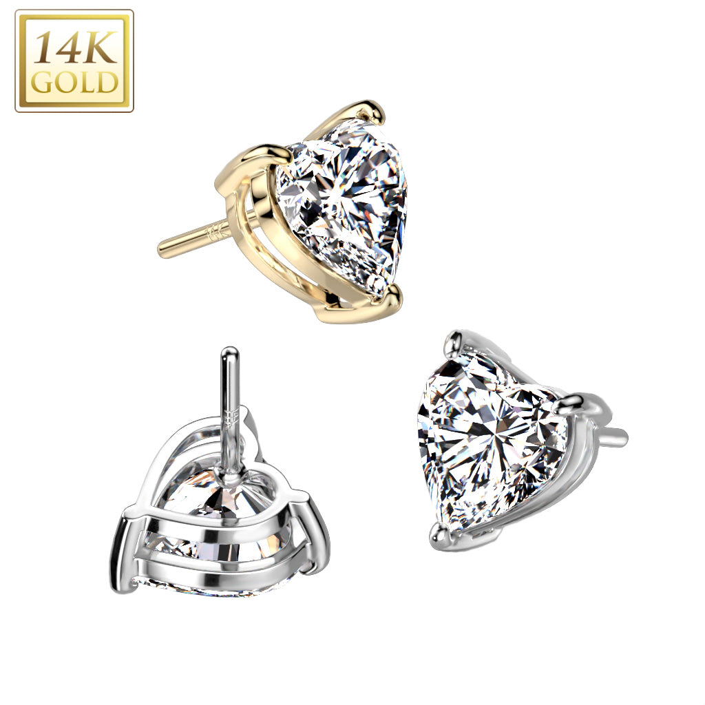 Heart Gem | 14K Threadless Top For Nose, Ears & Lip - Avanti Body Jewelry