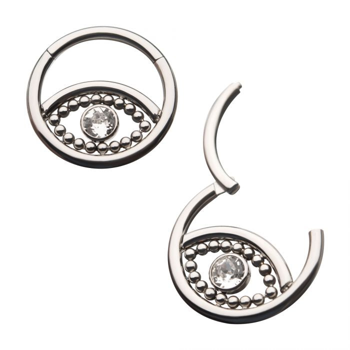 Hinged Ring Beaded Gem Evil Eye | Titanium Clicker Segment Hoop Ring - Avanti Body Jewelry