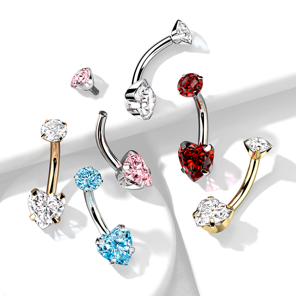 Heart Gem Belly / Navel Ring | Titanium Prong Set - Avanti Body Jewelry