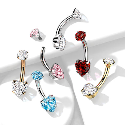 Heart Gem Belly / Navel Ring | Titanium Prong Set - Avanti Body Jewelry