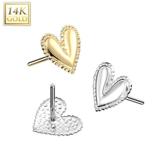 14K Gold Heart Nose Ring / Threadless Top For Nose, Ears & Lip - Avanti Body Jewelry