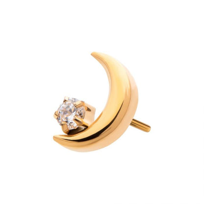 Crescent Moon CZ/Opal Top | 24K PVD Titanium Threadless Top For Nose, Ears & Lip - Avanti Body Jewelry