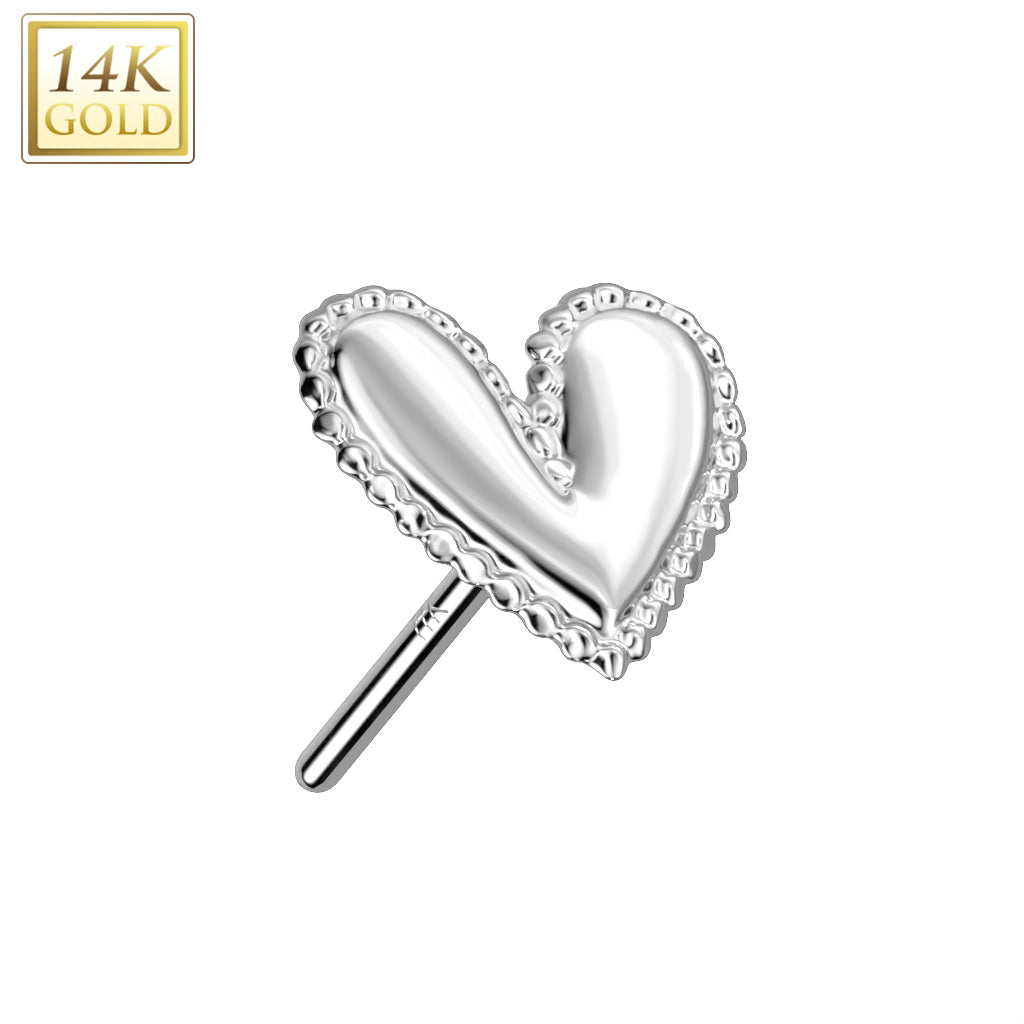 14K Gold Heart Nose Ring / Threadless Top For Nose, Ears & Lip - Avanti Body Jewelry