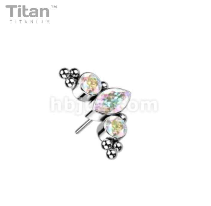 Marquise CZs and Ball Cluster | Titanium Threadless Top For Nose & Ears - Avanti Body Jewelry