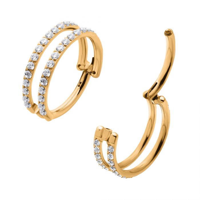Hinged Ring Double Row Clear CZ Side Facing | Titanium Clicker Segment Hoop Ring - Avanti Body Jewelry