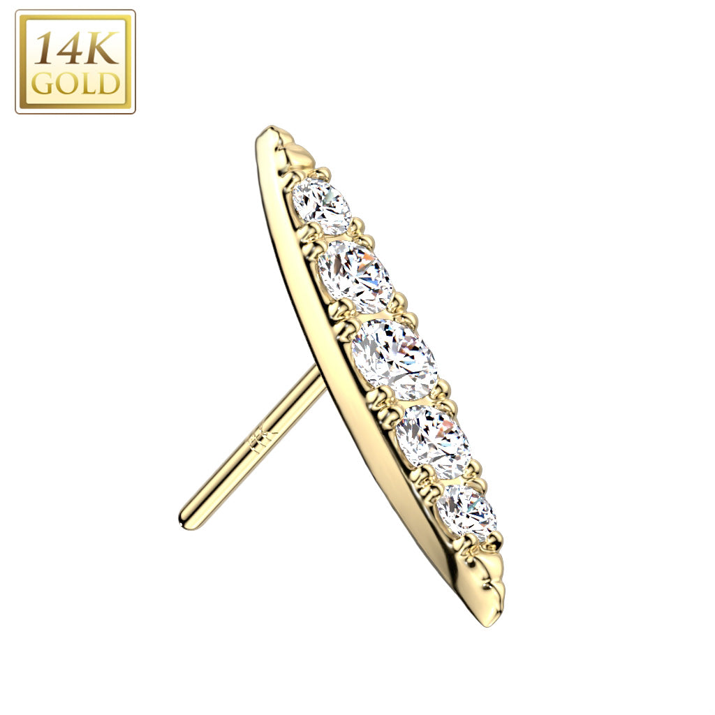 5 Gem Pointed Oval | 14K Threadless Top For Nose & Ears - Avanti Body Jewelry