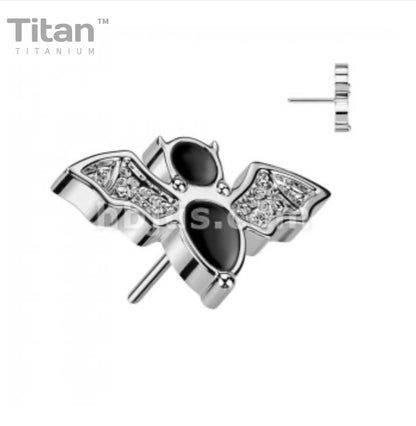 Bat w/ Black Enamel | Titanium Threadless Top For Nose, Ears & Lip - Avanti Body Jewelry