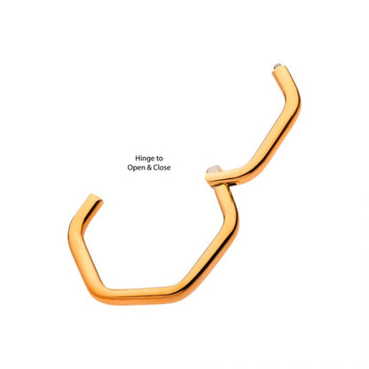 Hinged Ring Hexagon | Titanium Clicker Segment Hoop Ring - Avanti Body Jewelry