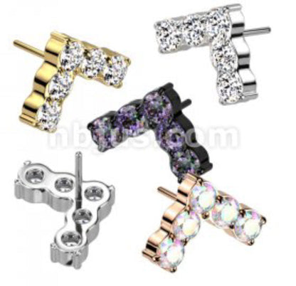 Chevron w/ 5 Stone Set CZ | Titanium Threadless Top For Nose & Ears - Avanti Body Jewelry