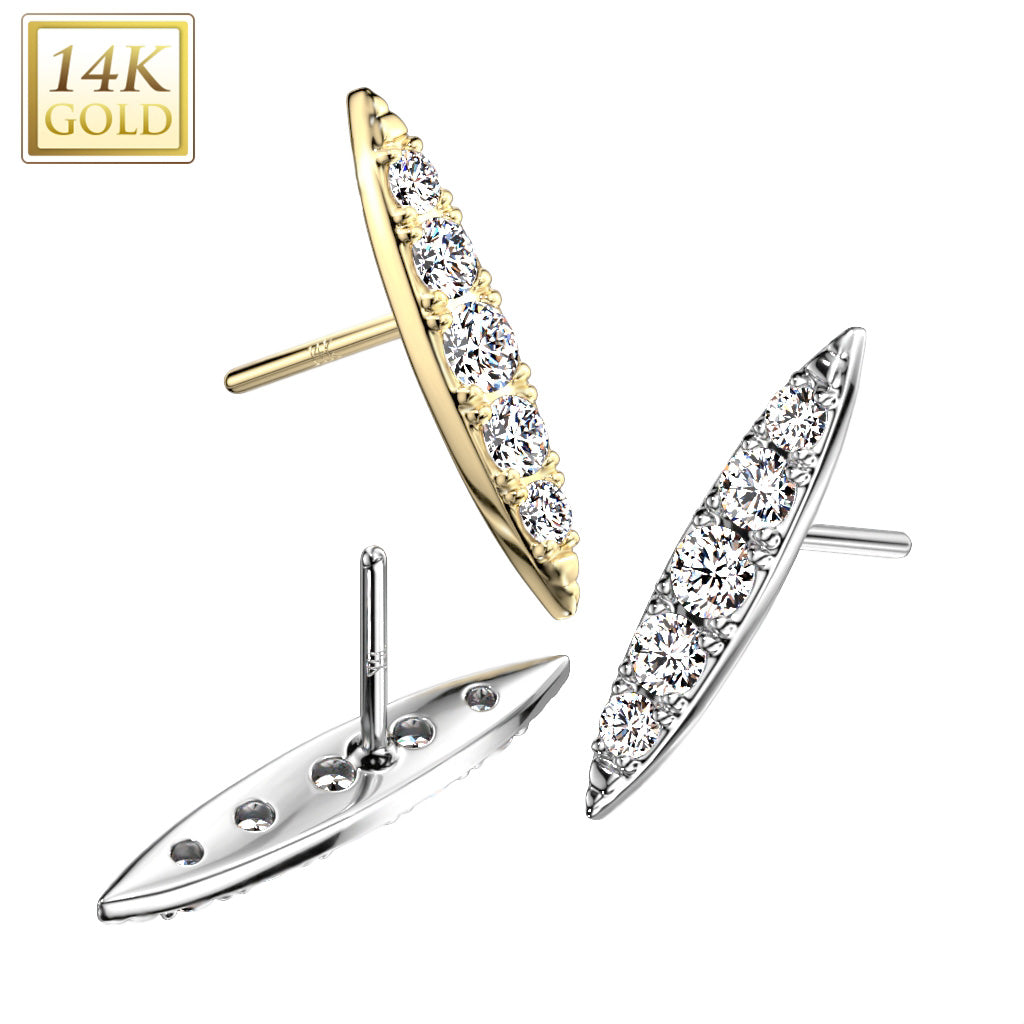 5 Gem Pointed Oval | 14K Threadless Top For Nose & Ears - Avanti Body Jewelry