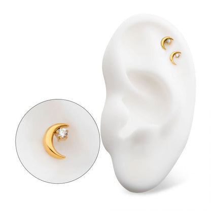 Crescent Moon CZ/Opal Top | 24K PVD Titanium Threadless Top For Nose, Ears & Lip - Avanti Body Jewelry