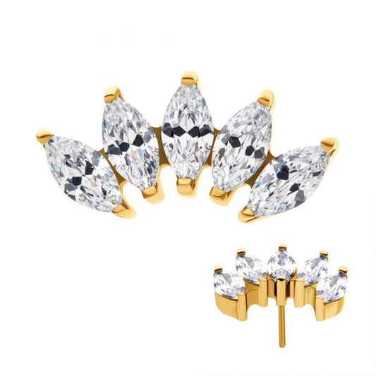 Marquise CZ 5-Cluster Top | 24K PVD Titanium Threadless Top For Nose, Ears & Lip - Avanti Body Jewelry