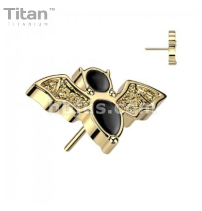 Bat w/ Black Enamel | Titanium Threadless Top For Nose, Ears & Lip - Avanti Body Jewelry