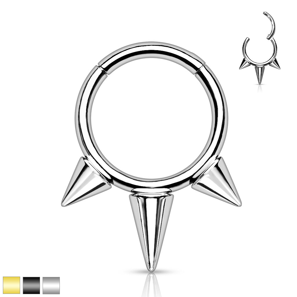 Hinged Ring w/ Spikes | Titanium Clicker Segment Hoop Ring - Avanti Body Jewelry