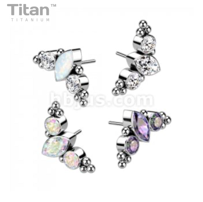 Marquise CZs and Ball Cluster | Titanium Threadless Top For Nose & Ears - Avanti Body Jewelry