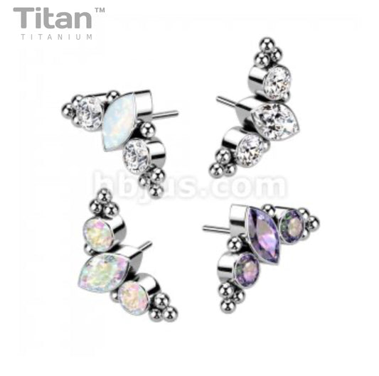 Marquise CZs and Ball Cluster | Titanium Threadless Top For Nose & Ears - Avanti Body Jewelry