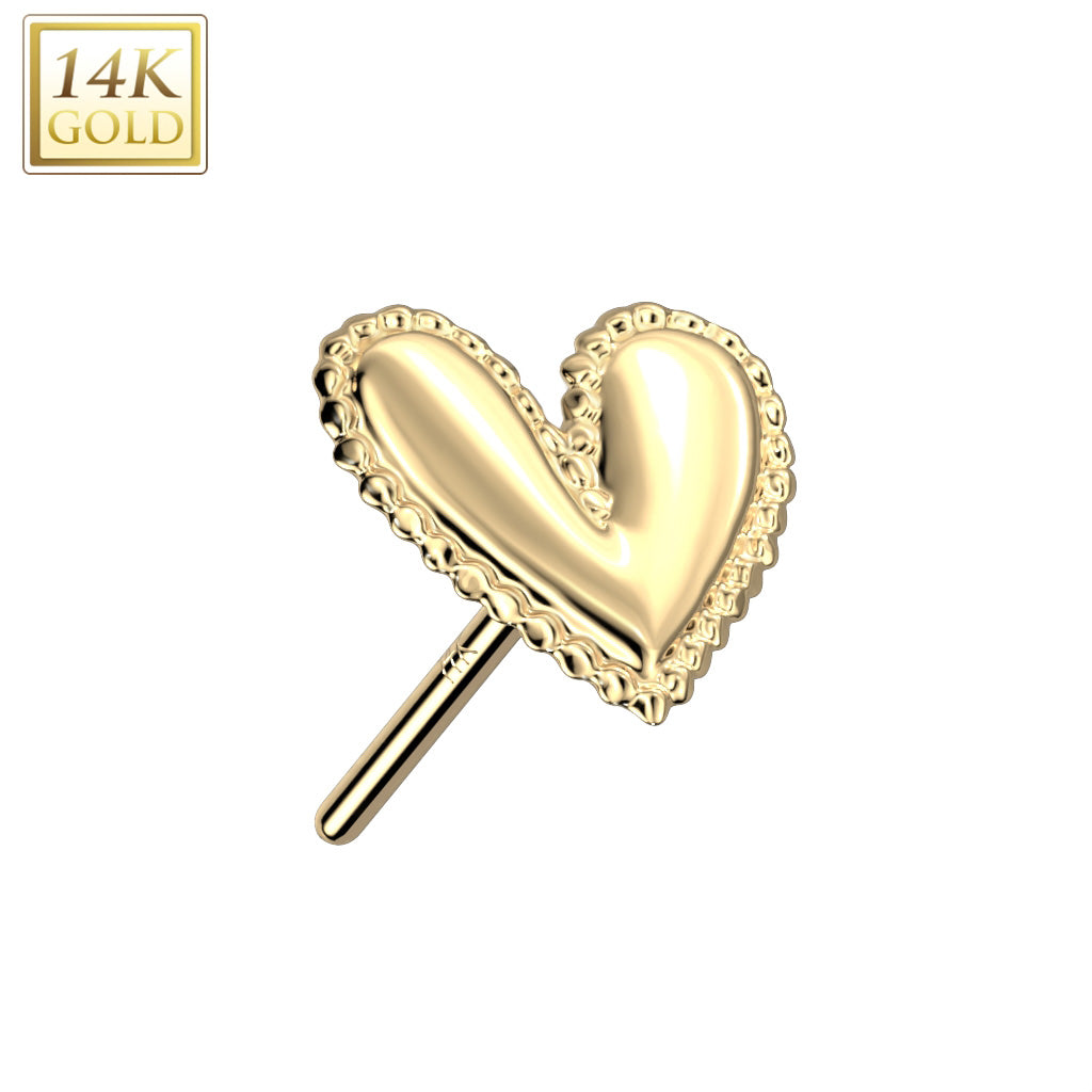 14K Gold Heart Nose Ring / Threadless Top For Nose, Ears & Lip - Avanti Body Jewelry