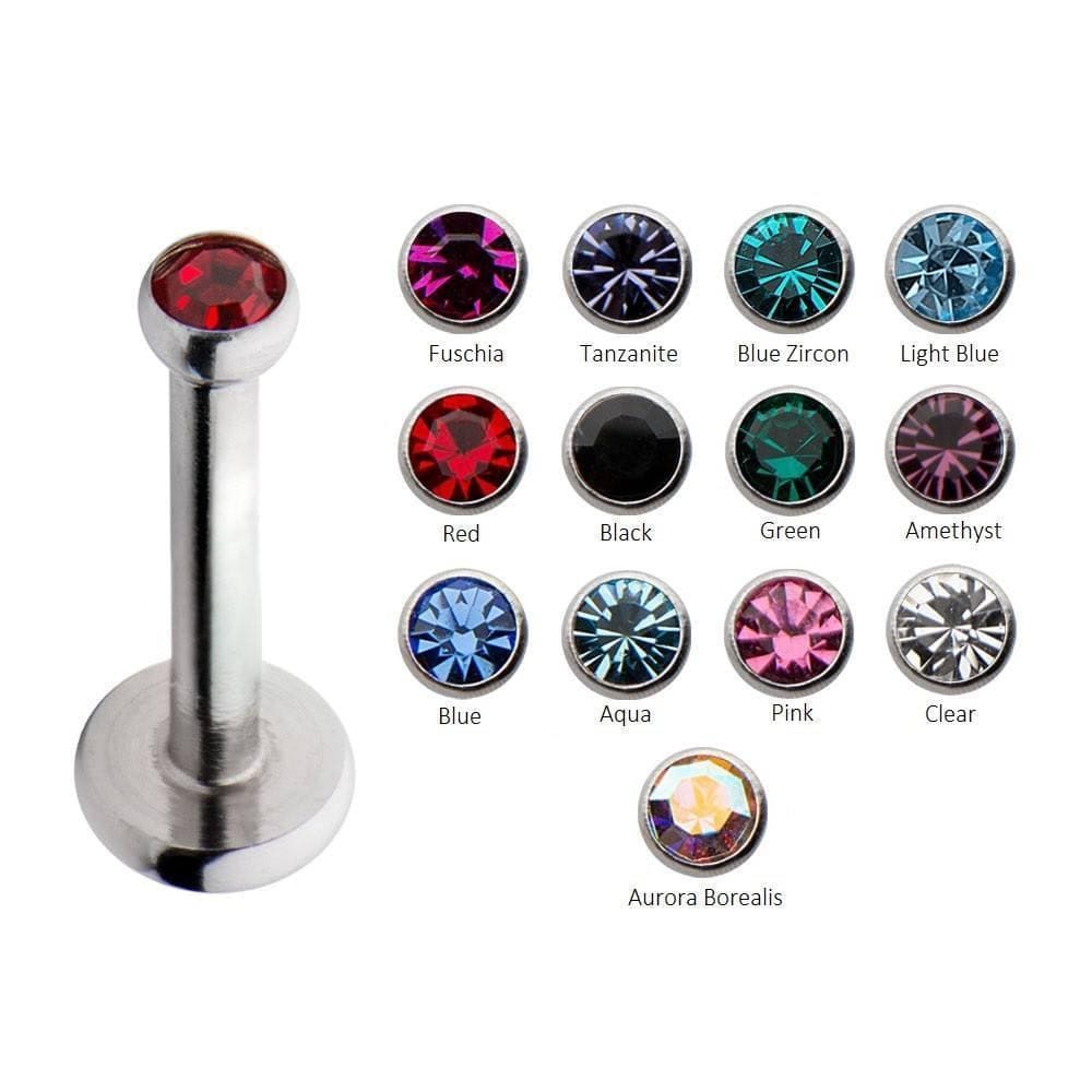 Internally Threaded Bezel Set Gem Labret - Avanti Body Jewelry