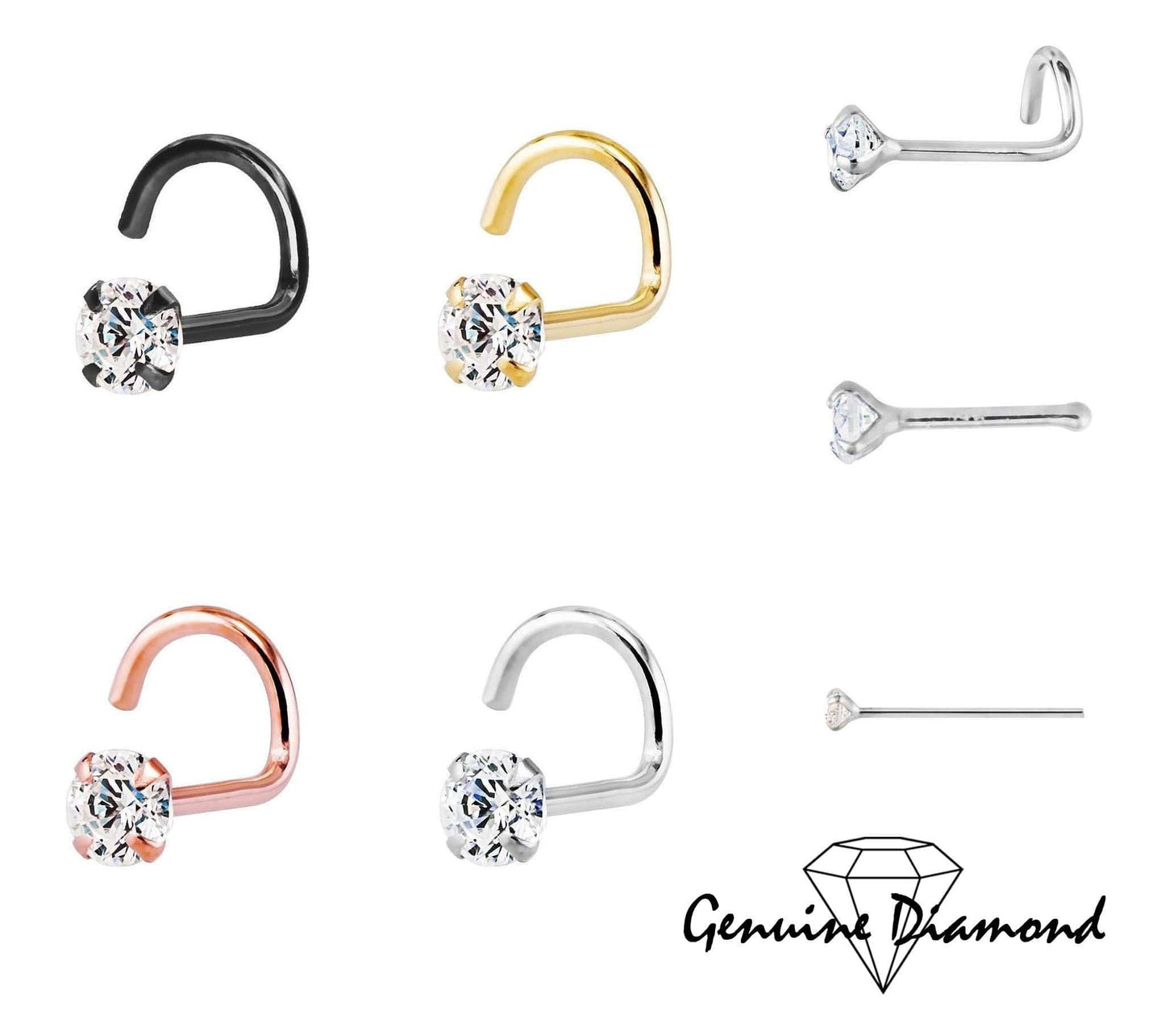 14k Gold Genuine Diamond Nose Stud - 20g - Avanti Body Jewelry
