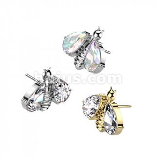Bee w/ Gem Wings Top | Titanium Threadless Push In Top For Nose & Ears - Avanti Body Jewelry