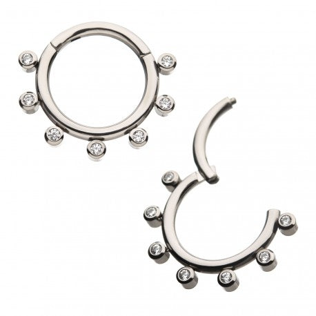 Hinged Ring w/ 7 CZ Gems | Titanium Clicker Segment Hoop Ring - Avanti Body Jewelry